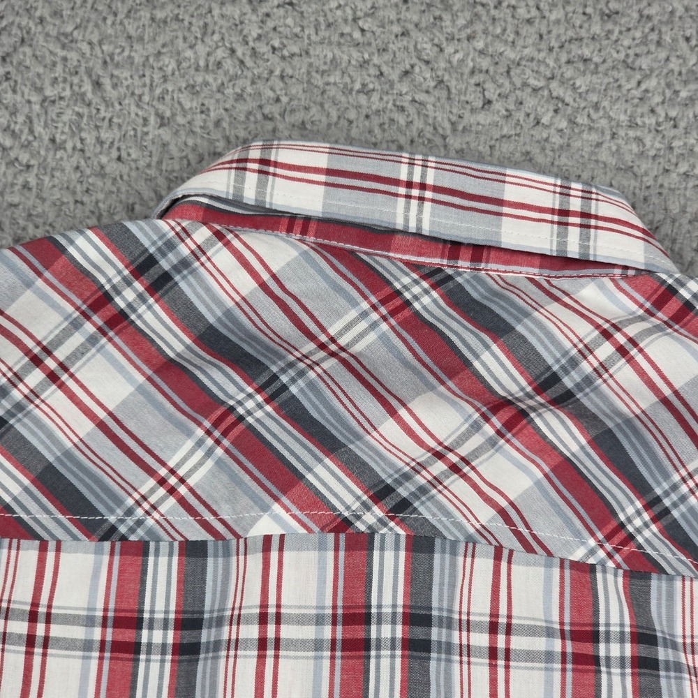 TravisMathew Button Down Shirt Mens Large Red Gray Plaid Short Sleeve Golf - Picture 12 of 12